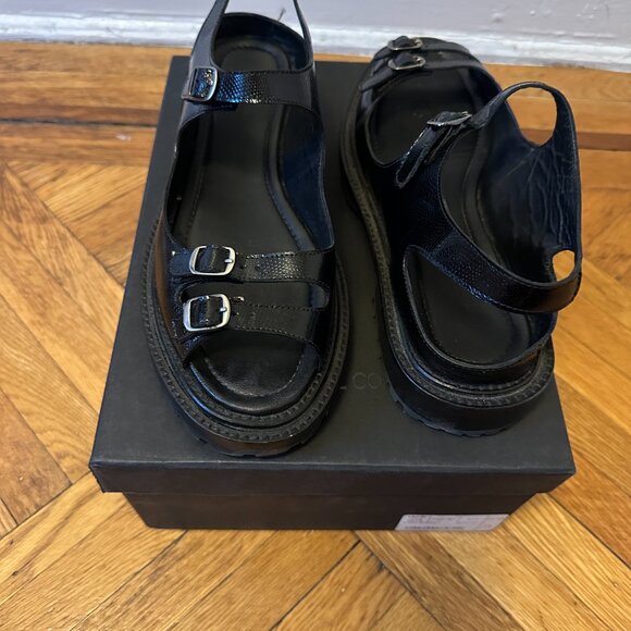 Rachel Comey Adams Sandal Black Lizard Print Leather Womens Size 10 - Picture 2 of 3